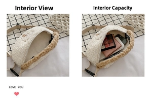 Internal capacity and storage detail of the plush lamb fleece waist bag showing interior space