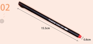 0.4mm red fineliner color pen with size dimensions shown on pink background