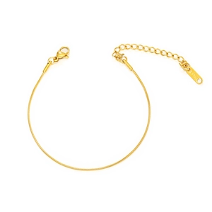 Detailed macro view of gold wheat chain bracelet showing S.STEEL stamp and lobster clasp