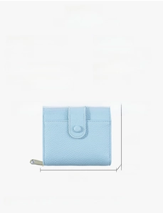 Detailed interior of light blue lychee pattern wallet showing card slots and zipper