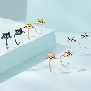 Cute S925 sterling silver cat drop earrings in black gold silver and rose gold finishes