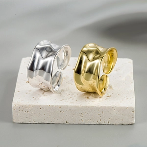 Irregular hammered surface open rings in silver and gold plating for women