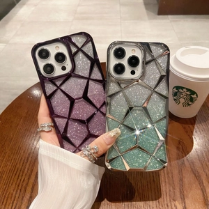 Glittering diamond-cut geometric phone case with electroplated edge for iPhone models
