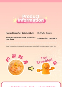 Detail specifications and usage guide for a 100g finger toy bath salt bomb for children