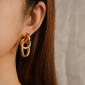 Polished 18K gold-plated triple-loop layered wrap earrings for women minimalist style