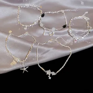 Bracciale Con Ciondolo A Cuore E Stella In Zircone Colore Argento Rame Perla Artificial Ematite Catena Regolabile Gioielli Di Moda Per Donna