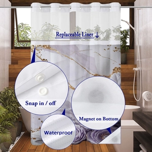 Détail du rideau de douche imperméable double couche avec doublure amovible marbrée