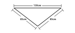 Größentabelle mit 130 cm Oberkante und 85 cm Seiten für das modische Dreieckstuch
