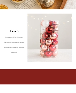 Detail of assorted red and gold Christmas balls in matte, glossy, and glitter finishes