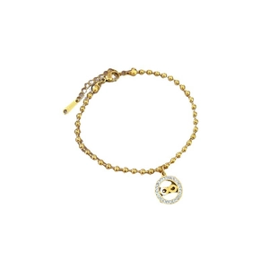 Golden titanium steel infinity charm bracelet with round beads and white zircon stones