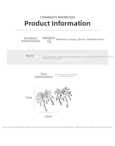 Detail specifications of firework zircon and pearl earrings with precise size measurement