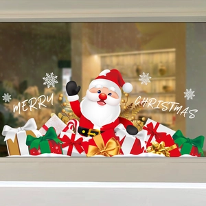 Adesivi Finestra Natale Babbo Natale Scatole Regalo Fiocchi Neve Statici Doppia Faccia PVC Decorazione Vetro