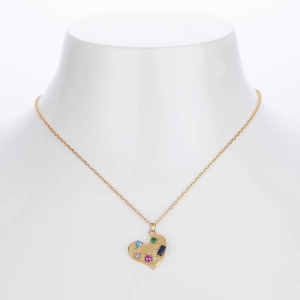 S925 sterling silver heart pendant necklace with colorful gemstones on a gold chain