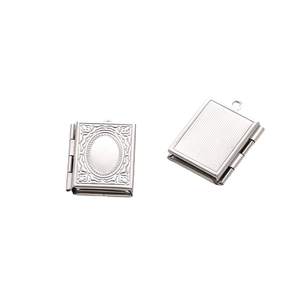 316L stainless steel vintage book locket pendant with floral and striped textures