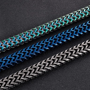 Bracciale da uomo in acciaio al titanio con maglia a osso di drago in arcobaleno e blu