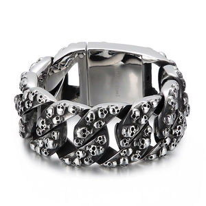 Bracelet gourmette punk en acier inoxydable pour hommes avec motifs de têtes de mort