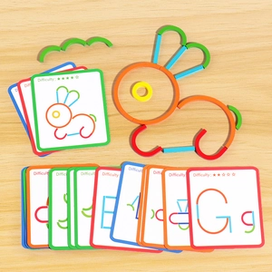 Educational wooden puzzle blocks for kids featuring colorful animal patterns and difficulty cards