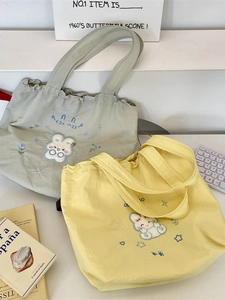 Pastel canvas tote bags with cute bunny embroidery and drawstring closure for women