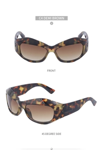 Detail view of Demi Brown cat-eye sunglasses with gradient lenses and geometric frame