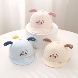 Détails de chapeaux de bébé en coton doux avec oreilles de chien en rose, bleu et crème