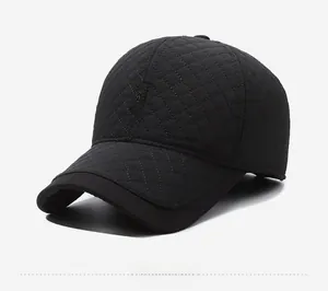 Close-up of quilted winter baseball cap featuring water-resistant fabric and sport patch