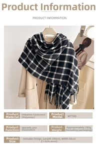 Detail of soft plaid scarf showing cashmere-like texture and tassel fringe edges