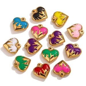 Colorful drip oil heart pendants in stainless steel with gold edges for DIY jewelry making