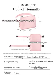 Pink sports waist bag dimensions 20x15x5cm with adjustable 50-90cm strap detail