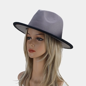 Classic wide brim fedora hat in gray and black wool felt for elegant autumn fashion