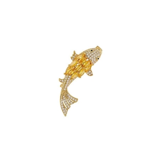 Exquisite 14K gold plated koi fish brooch with yellow zircon and sparkling crystal inlay