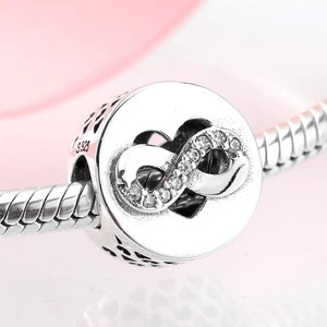 S925 sterling silver hollow infinity charm with clear zircon for DIY bracelets