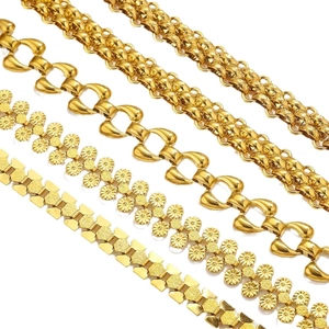 Chunky gold stainless steel hip hop chain collection with varied link designs in four styles