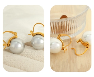 Détails de boucles d'oreilles perles élégantes avec crochets dorés de style français