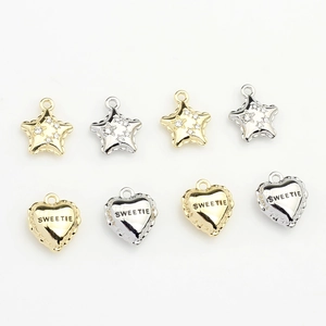 Star and heart-shaped alloy pendants with zircon inlay and Sweetie engraving for DIY jewelry