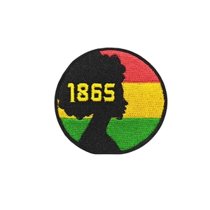 Juneteenth 1865 embroidered patch featuring a black silhouette and rainbow stripes