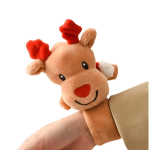 Plush Christmas reindeer slap bracelet with soft brown fur and festive red accents