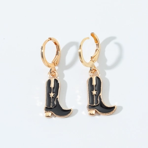 Western Cowboy Boot Dangle Earrings Copper Enamel Colorful Star Charm Jewelry For Women Fashion Accessory