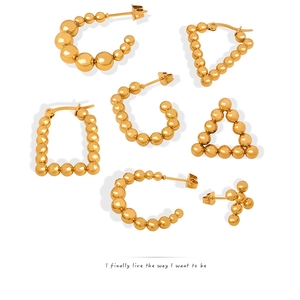 Minimalist Geometric Beaded Hoop Earrings Titanium Steel 18K Gold Plated Retro Ball Triangle Rectangle Jewelry For Women
