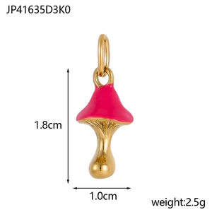 Pink enamel mushroom pendant with gold metal stem for DIY fashion jewelry making