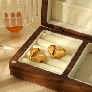Broken Heart Hoop Earrings 18K Gold Plated Stainless Steel Polished Fashion Jewelry For Women
