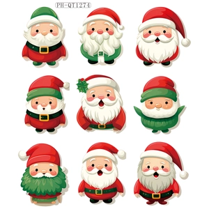 Set of 9 festive Christmas gnome window decals with Santa hats for holiday wall decoration