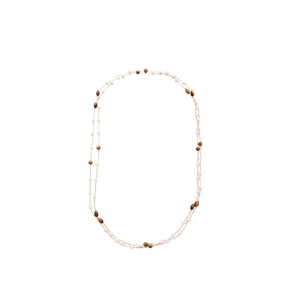 Collana vintage lunga con occhio di tigre e perle, design elegante e stile minimale