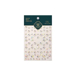 Holographic 3D heart nail art stickers with laser finish and gold stamping on white background
