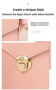 Detail of pink faux leather texture and golden metal round buckle on crossbody phone bag