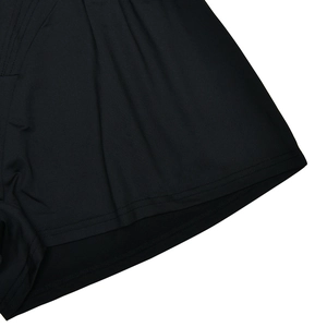 Detailed macro view of black ruched fabric texture and stitching on the dress sleeve