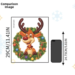 Christmas reindeer wreath window sticker size guide with phone comparison reference