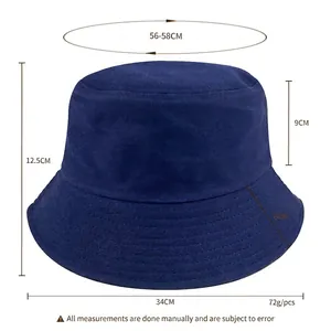 Chapeau bob en pur coton bleu marine avec mesures de taille détaillées et spécifications