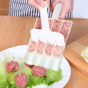 Plastic Meatball Maker Multi Slot Mold Manual Fish Ball Press Tool Kitchen Shrimp Slider DIY Pet Food White