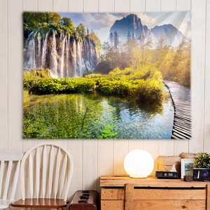 Waterfall Nature Landscape Wall Hanging Tapestry Polyester Fabric Forest Scenery Home Decor For Bedroom Living Room Dorm