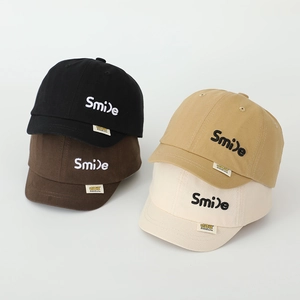 Short brim toddler baseball caps with Smile embroidery in four vintage colors